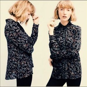 Anthropologie Maeve black floral button front top
